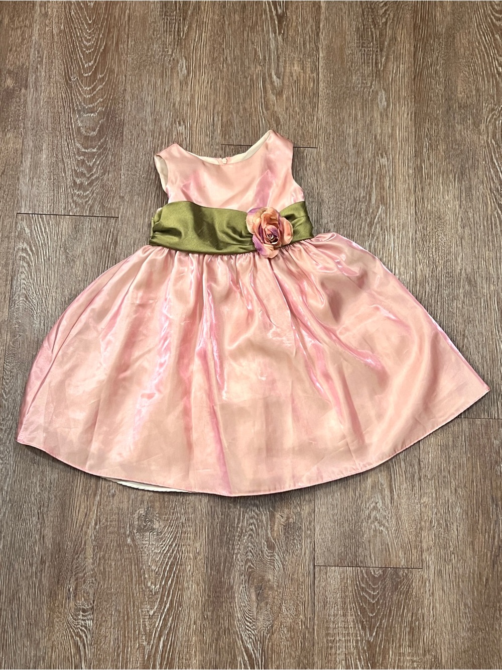 Bonnie Jean Girls Formal Dress Pink Satin Olive Sash Flower Girl | Size: 2T